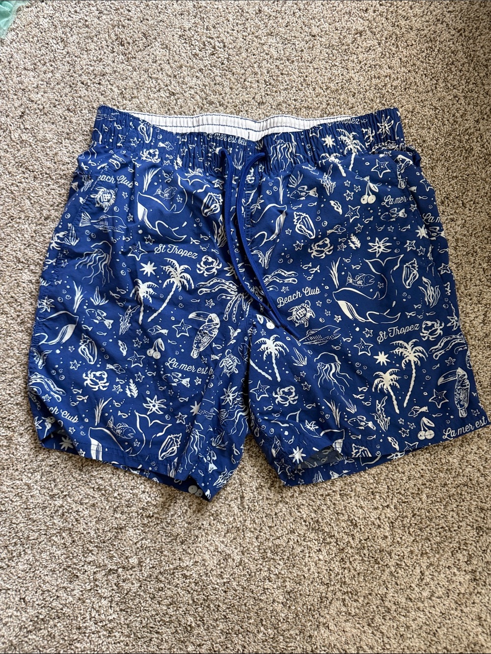 Men's Land’s End Blue Nautical Print Swim Trunks